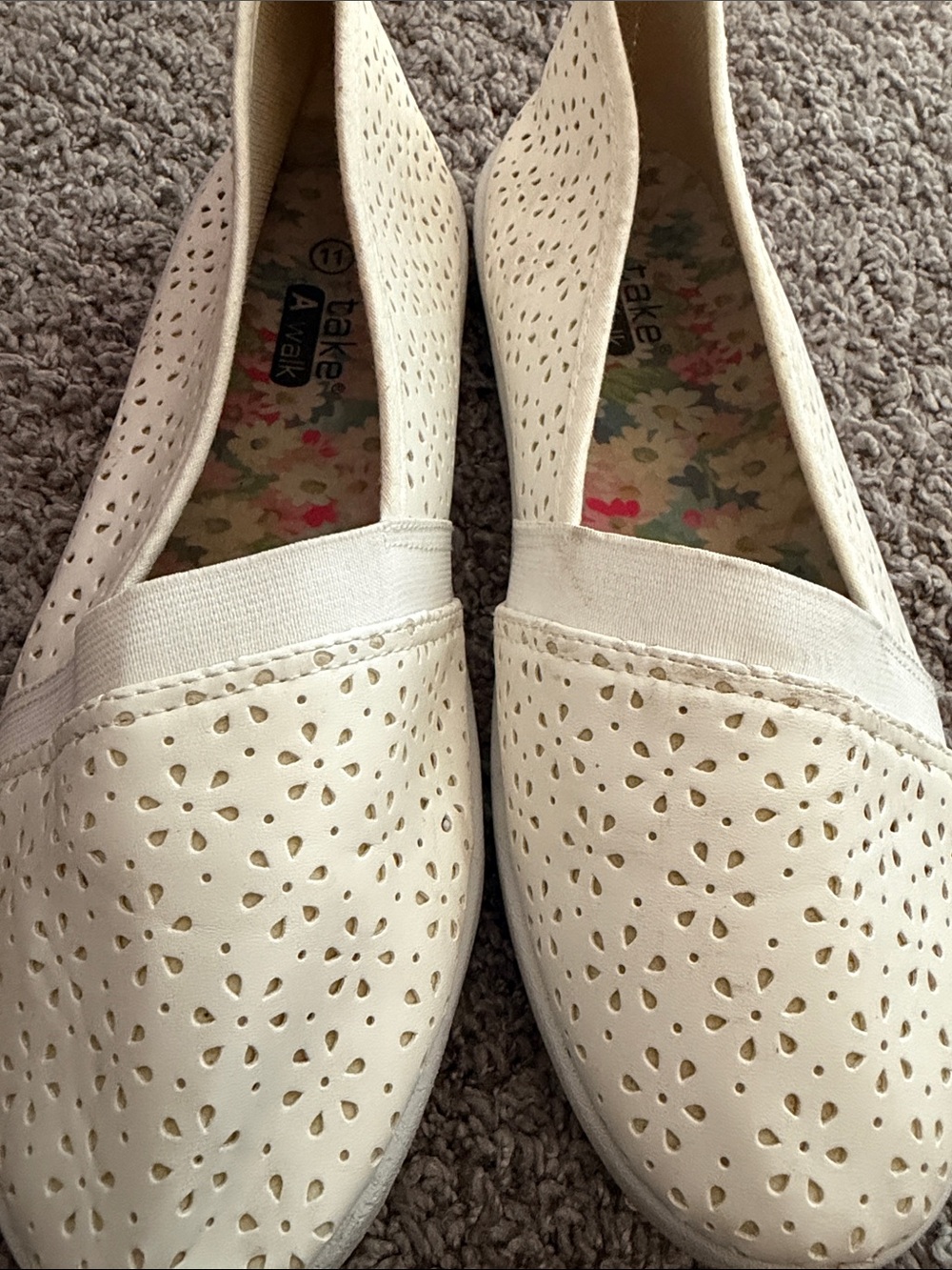 Women’s Cream Perforated Slip-On Flats with Elastic Vamp - Picture 7 of 8